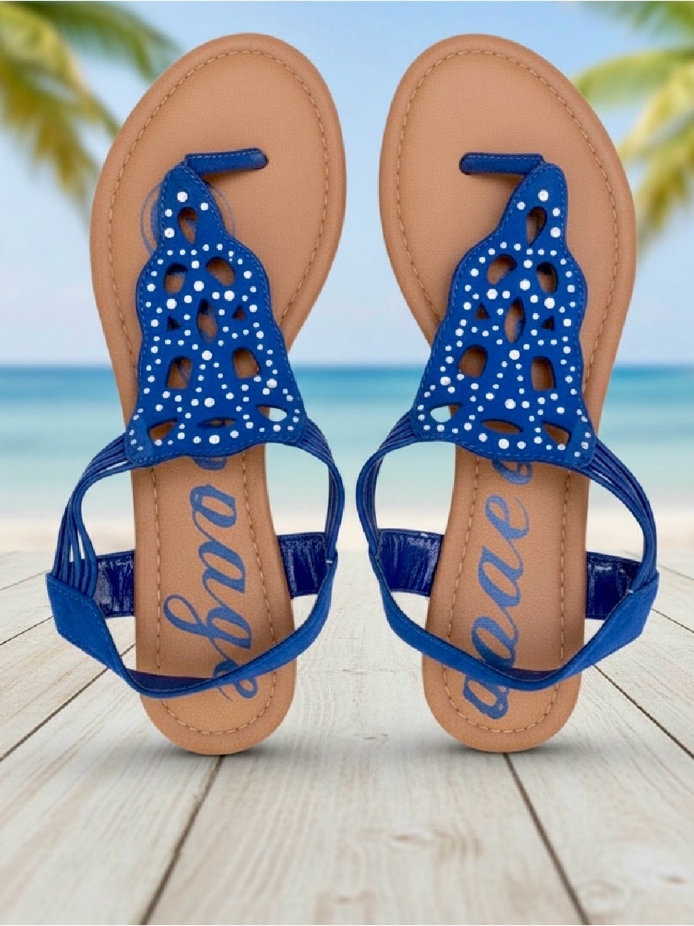 🦋🆕💙 Rampage Thong Sandals In Blue With Rhinestone Embellishments~Size 7.5
